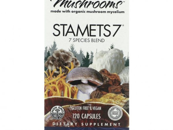 Fungi Perfecti, Host Defense, Stamets 7, грибы, ежедневная поддержка иммунной системы, 120 вегетарианских капсул