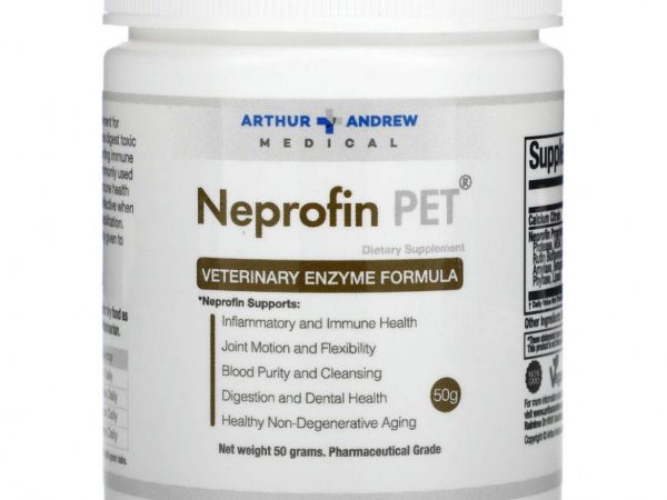 Arthur Andrew Medical, Neprofin Pet, формула с ферментами для ветеринаров, 50 г