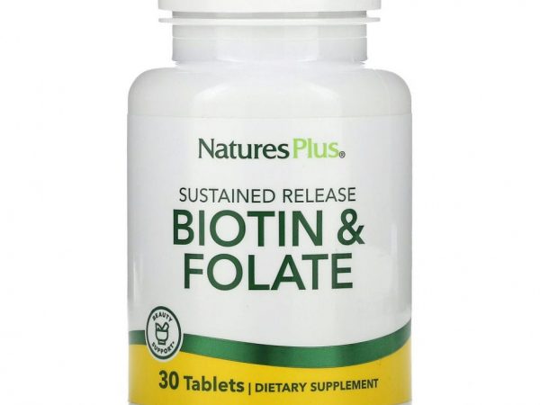 NaturesPlus, биотин и фолат длительного высвобождения, 30 таблеток
