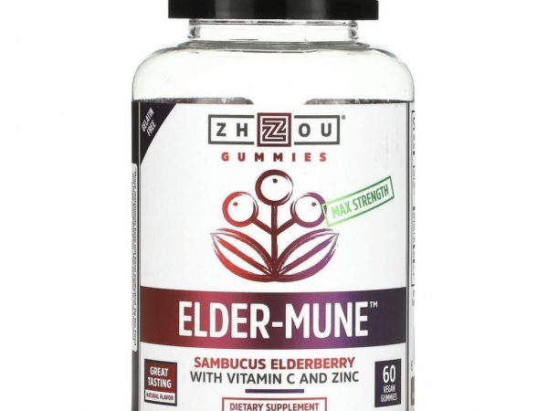 Zhou Nutrition, Максимальная сила Elder-Mune, бузина, 60 веганских жевательных таблеток