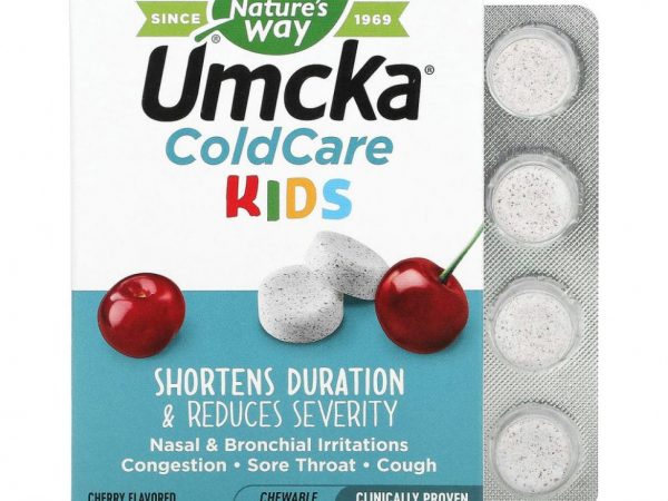 Nature's Way, Umcka, ColdCare Kids, для детей от 6 лет, вишня, 10 жевательных таблеток