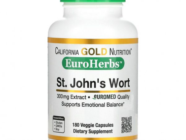 California Gold Nutrition, EuroHerbs, экстракт зверобоя, европейское качество, 300 мг, 180 растительных капсул