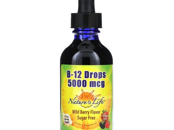 Nature's Life, Витамин B12 в каплях, со вкусом лесных ягод, 5000 мкг, 60 мл (2 жидк. унции)