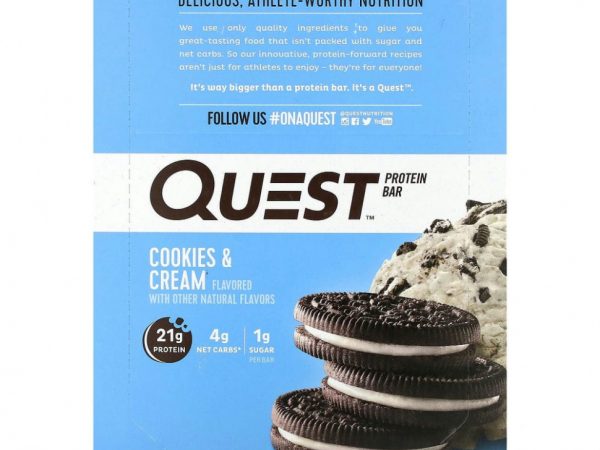 Quest Nutrition, Протеиновый батончик, печенье и сливки, 12 батончиков, 2,12 унции (60 г) каждый