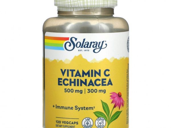 Solaray, витамин C с эхинацеей, 500 мг, 120 растительных капсул