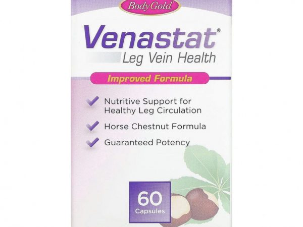BodyGold, Venastat, для здоровья вен ног, 60 капсул
