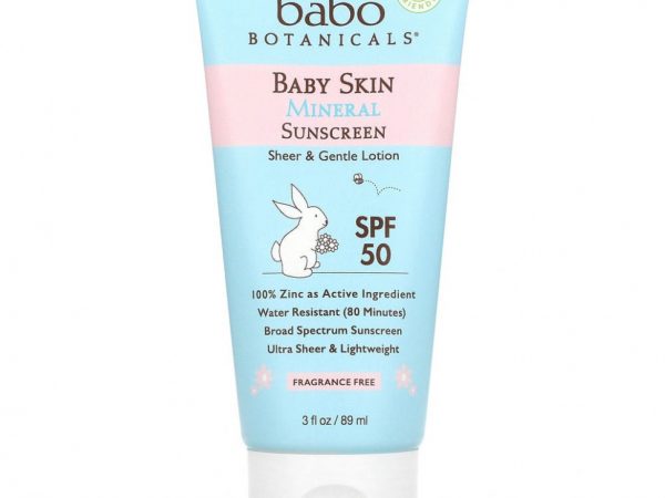 Babo Botanicals, Для детской кожи, солнцезащитный лосьон на минеральной основе, SPF 50, 89 мл