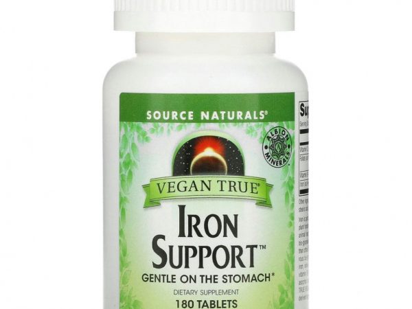 Source Naturals, Vegan True, Iron Support (препарат для поддержания уровня железа, подходит для веганов), 180 таблеток