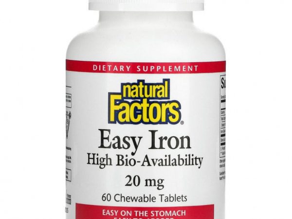 Natural Factors, Железо, 20 мг, 60 жевательных таблеток