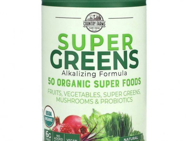 Country Farms, Super Greens, формула с подщелачивающими травами, с нейтральным вкусом, 300 г (10,6 унции)