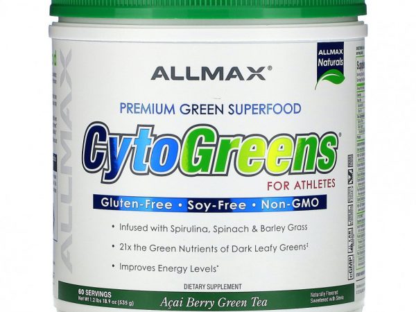 ALLMAX Nutrition, CytoGreens, зеленый суперпродукт премиального качества для спортсменов, зеленый чай с ягодами асаи, 535 г (1,2 фунта)