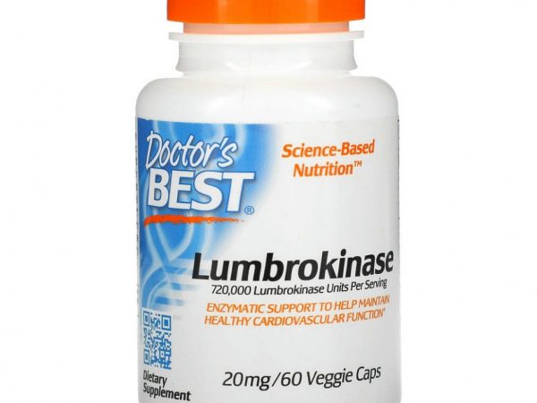 Doctor's Best, люмброкиназа, 20 мг, 60 вегетарианских капсул