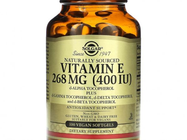 Solgar, Витамин E, 268 мг (400 МЕ), 100 мягких вегетарианских капсул