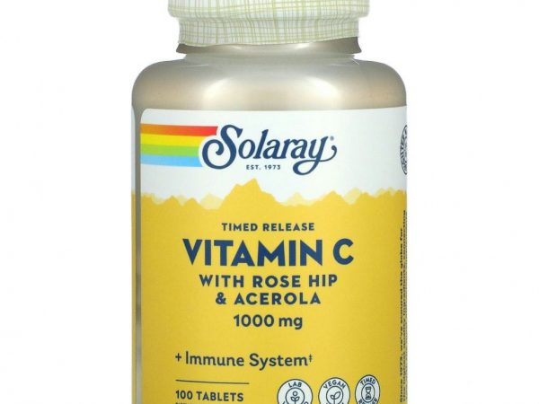 Solaray, витамин C с медленным высвобождением, шиповник и ацерола, 1000 мг, 100 таблеток