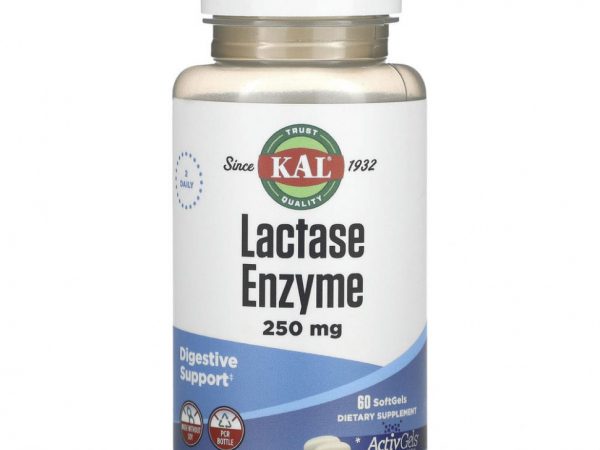 KAL, Фермент лактаза, 125 мг, 60 мягких капсул