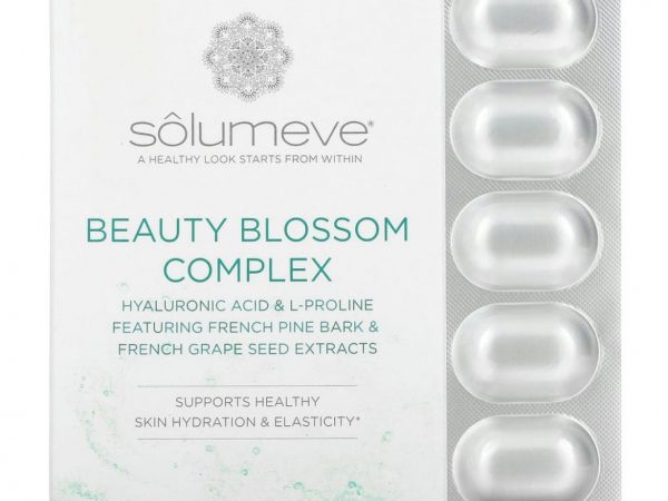 Solumeve, Beauty Blossom, комплекс для увлажнения кожи и выработки коллагена, 30 растительных капсул