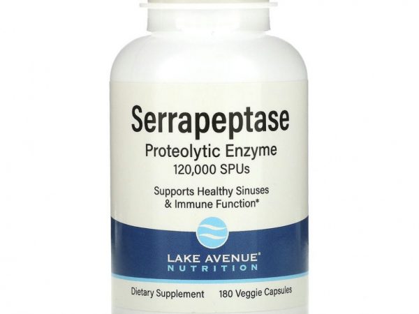 Lake Avenue Nutrition, серрапептаза, протеолитический фермент, 120 000 SPU, 180 растительных капсул