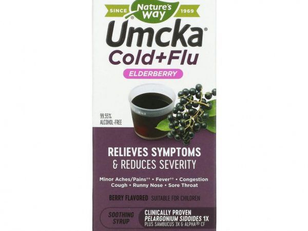 Nature's Way, Umcka, от простуды и гриппа, успокаивающий сироп из бузины, со вкусом ягод, 120 мл (4 жидк. Унции)