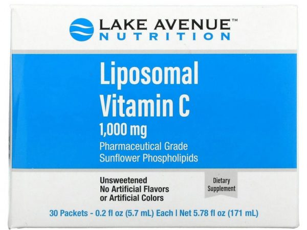 Lake Avenue Nutrition, липосомальный витамин C, с нейтральным вкусом, 1000 мг, 30 пакетиков по 5,7 мл (0,2 унции)