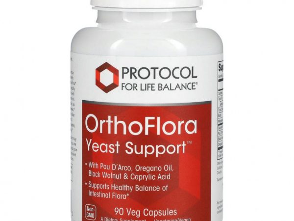 Protocol for Life Balance, OrthoFlora Yeast Support, поддержка здоровой кишечной флоры, 90 вегетарианских капсул