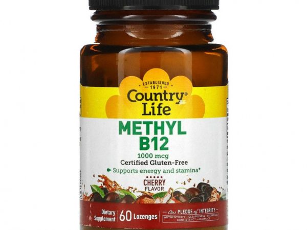 Country Life, Метил B12, со вкусом вишни, 1000 мкг, 60 пастилок