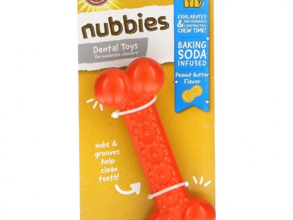 Arm & Hammer, Nubbies, стоматологические игрушки для собак для умеренных жевательных способностей, Classic Bone, арахисовая паста, 1 игрушка