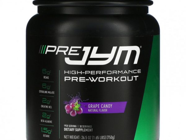 JYM Supplement Science, Pre JYM, высокоэффективная предтренировочная добавка, виноградные конфеты, 750 г (1,65 фунта)