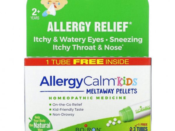Boiron, AllergyCalm Kids, для детей от 2 лет, 3 тюбика, 80 гранул в каждом