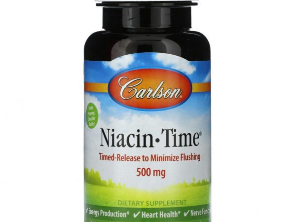 Carlson, Ниацин-тайм, 500 мг, 100 вегетарианских таблеток