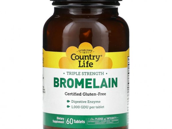 Country Life, Бромелаин, тройная сила действия, 60 таблеток