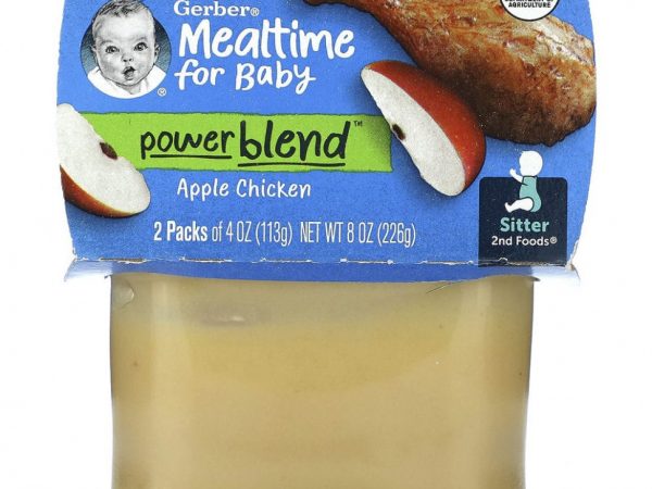 Gerber, Mealtime for Baby, PowerBlend, 2nd Foods, курица с яблоком, 2 пакетика по 113 г (4 унции)