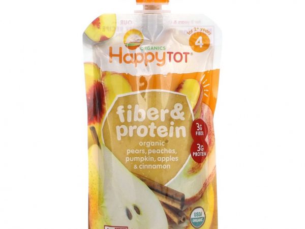 Happy Family Organics, Happy Tot, клетчатка и белок, этап 4, органические груши, персики, тыква, яблоки и корица, 113 г (4 унции)