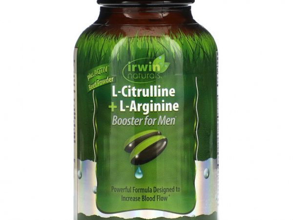 Irwin Naturals, L-цитруллин + L-аргинин, бустер для мужчин, 60 желатиновых капсул