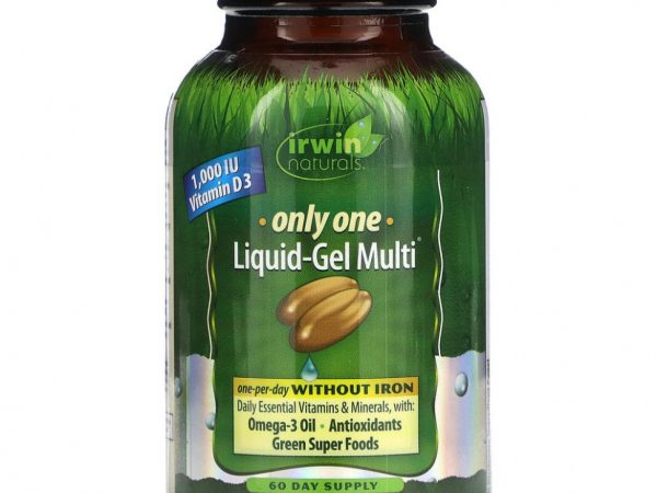 Irwin Naturals, Only One, мультивитамин в виде жидкого геля, без железа, 60 желатиновых капсул