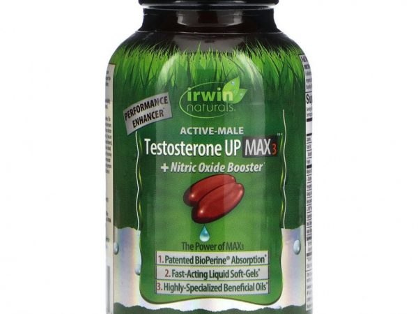 Irwin Naturals, Testosterone Up Max 3 + бустер с оксидом азота, 60 желатиновых капсул