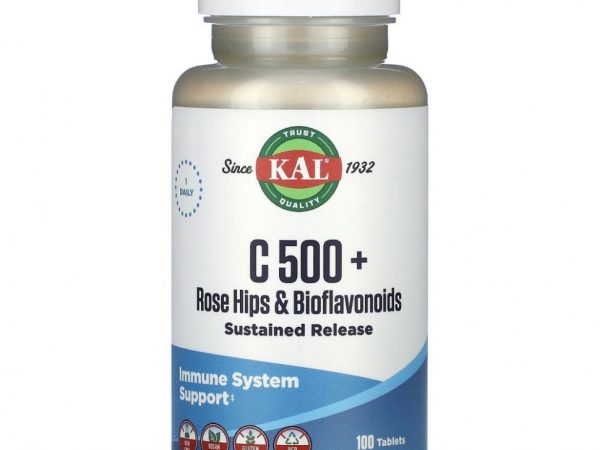 KAL, C 500 + шиповник и биофлавоноиды, 100 таблеток