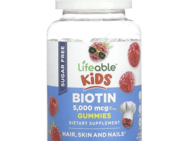 Lifeable, Kids Biotin Gummies, малина, 2500 мкг, 60 шт.
