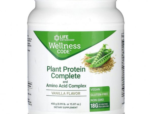 Life Extension, Wellness Code, комплекс растительных белков и аминокислот, ваниль, 450 г (0,99 фунта)