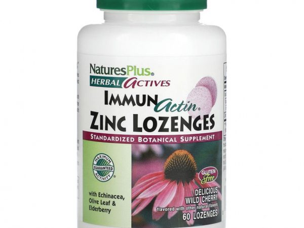 NaturesPlus, Herbal Actives, Immun Actin, леденцы с цинком, дикая вишня, 60 леденцов