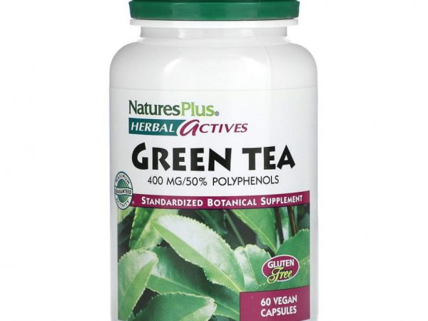 NaturesPlus, Herbal Actives, зеленый чай, 400 мг, 60 веганских капсул