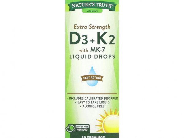 Nature's Truth, Extra Strength D3 + K2 с жидкими каплями MK-7, 59 мл (2 жидк. Унции)