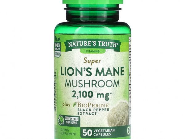 Nature's Truth, Львиная грива плюс Bioperine, 2100 мг, 50 вегетарианских капсул