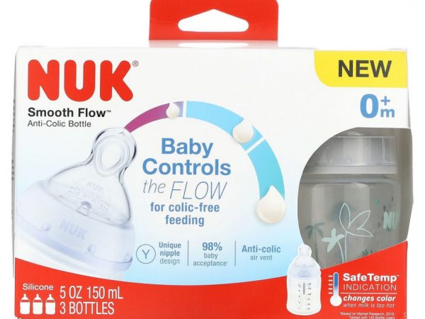 NUK, Smooth Flow, антиколиковый флакон, для детей от 0 месяцев, 3 флакона по 150 мл (5 унций)