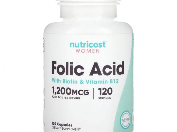 Nutricost, Фолиевая кислота с биотином и витамином B12 для женщин, 120 капсул