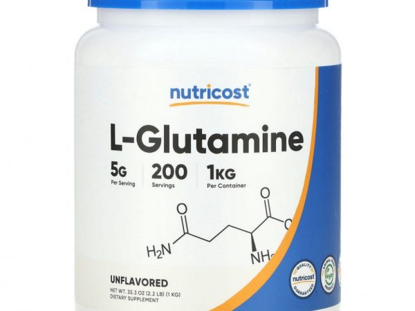 Nutricost, L-глютамин, без добавок, 5 г, 2,2 фунта (35,3 унции)