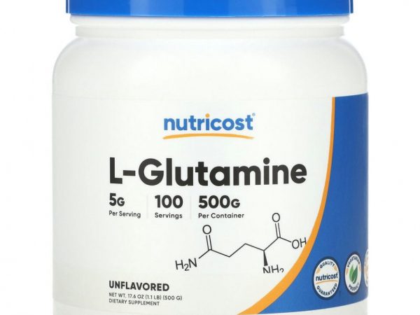 Nutricost, L-глютамин, без добавок, 5 г (500 г)