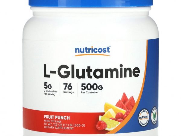 Nutricost, L-глютамин, фруктовый пунш, 500 г (1,1 фунта)