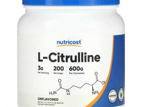 Nutricost, L-цитруллин в порошке, без добавок, 600 г (1,3 фунта)