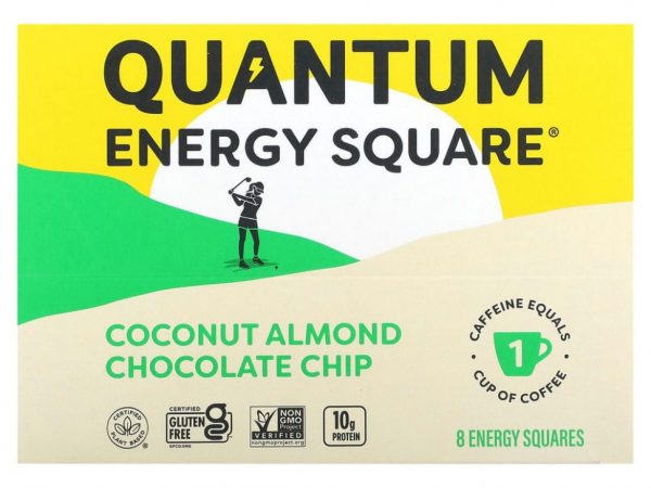 QUANTUM ENERGY SQUARE, Кокос и миндаль, шоколадная крошка, 8 квадратов, 48 г (1,69 унции)