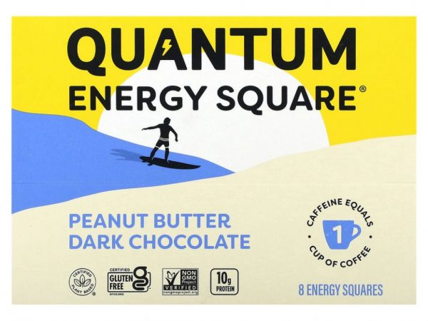 QUANTUM ENERGY SQUARE, Темный шоколад с арахисовой пастой, 8 квадратов по 48 г (1,69 унции)